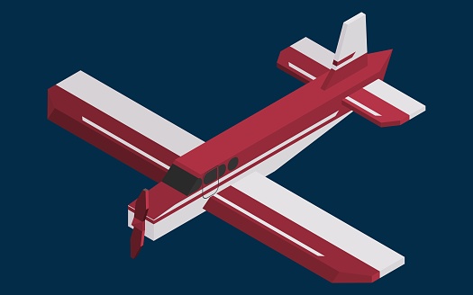 screw single-engine burgundy color plane isometric. vector stock illustration