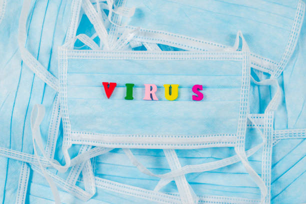 istock Colorful word virus on protective masks. 1207077481