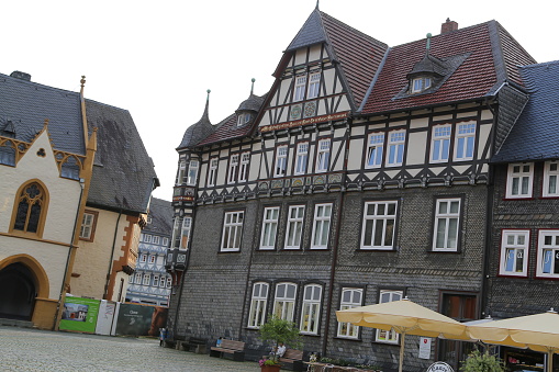Goslar, Germany - July, 08, 2017: Houses on the market square in Goslar, Germany