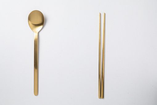 golden spoon chopstick korea style on white background