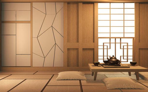istock Interior mock up Japan Room Design Japanese-style and the white backdrop provides a window for editing. 3D rendering 1207080362