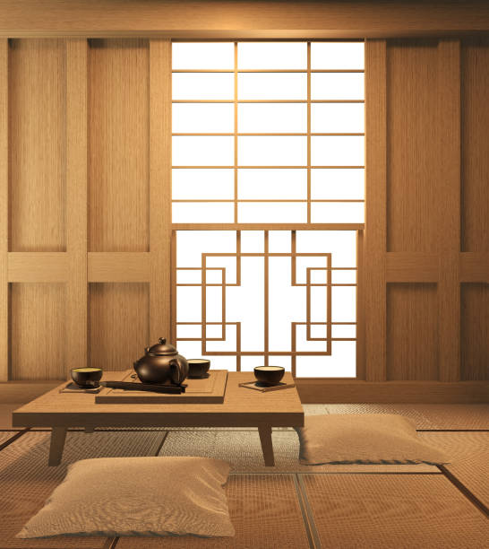 istock Interior mock up Japan Room Design Japanese-style and the white backdrop provides a window for editing. 3D rendering 1207080400