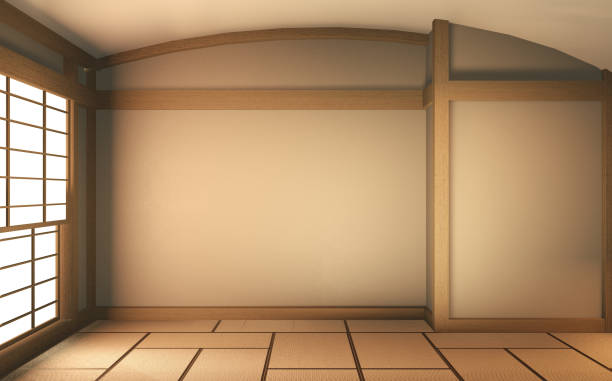 istock Interior mock up Japan Room Design Japanese-style and the white backdrop provides a window for editing. 3D rendering 1207080433