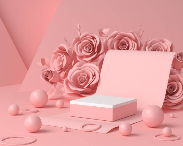istock abstract pink color geometric mocup display. 1207080514