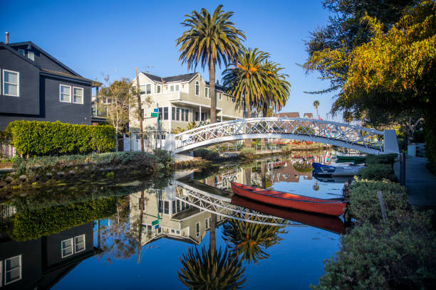 Venice Canals The canals at Venice beach, California riverbank stock pictures, royalty-free photos & images