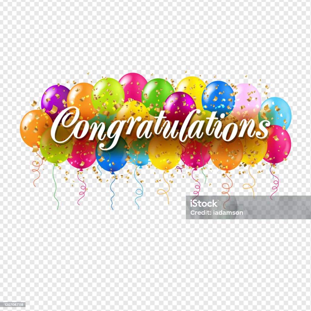 Piepen beneden repertoire Congratulations Card And Colorful Balloons Transparent Background Stock  Illustration - Download Image Now - iStock