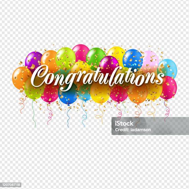 Congratulations Translucent Congratulations Card And Colorful Balloons Transparent Background Stock ...