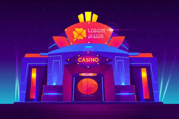 Vector illustration of Casino night exterior with neon lights