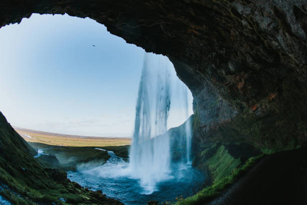 istock View from behind Seljalandsfoss on a cold day, The most famous waterfall in Iceland 1207093014