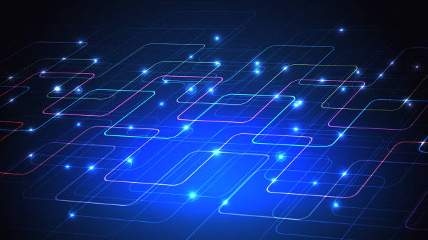 istock Vector illustration of a techno technology design of luminous lines on a dark blue background. The modern concept of digital technology. EPS 10. 1207097684