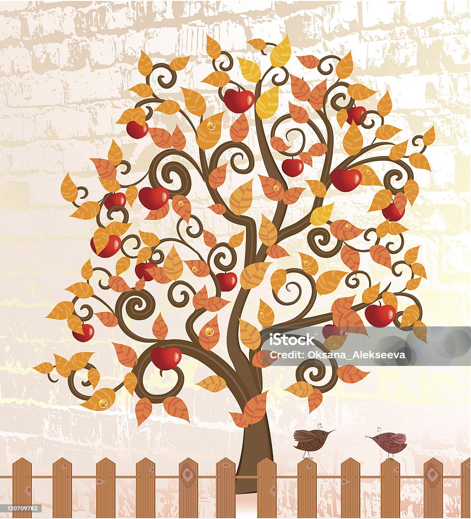 Apple деревья осенью После дождя - Векторная графика Абстрактный роялти-фри