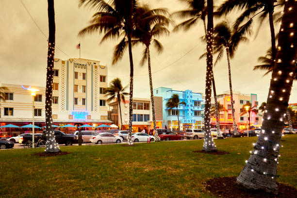 Sunset at Ocean Drive, Miami Beach, Florida, USA