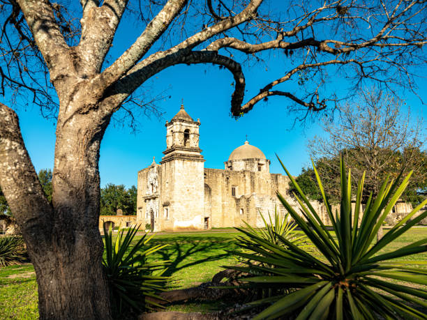 Exterior of ancient Mission San Jose in outskirts of San Antonio, Texas. One of the first settlements in this part of Southwest USA.