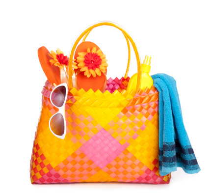 Bag With Beach Items Stock Photo - Download Image Now - Bag, Basket ...