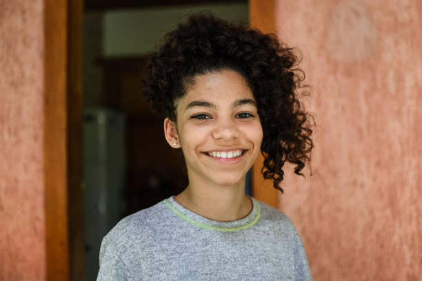 Portrait of a happy Brazilian girl Girl, brown Brazilian, smiling, looking at camera, teenager cute 15 year old girls stock pictures, royalty-free photos & images