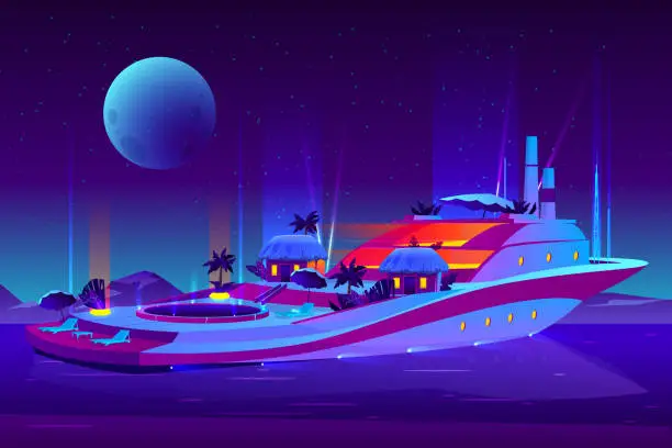 Vector illustration of Night party on future cruise ship vector
