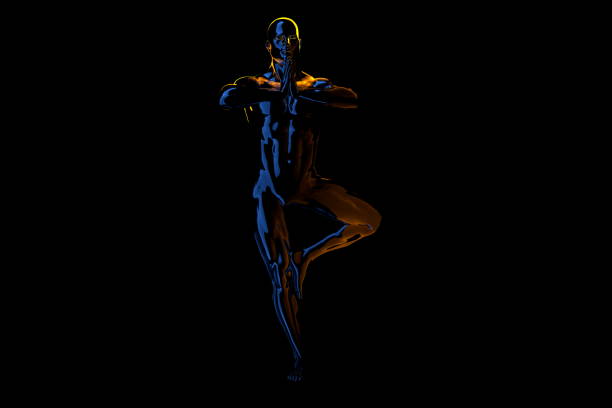 istock 3d man doing yoga exercise in tree pose isolated on black background 1207106222