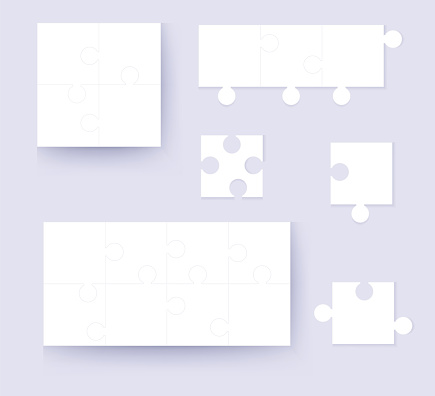 Vector illustration of white puzzle, separate pieces 20, 32, pieces