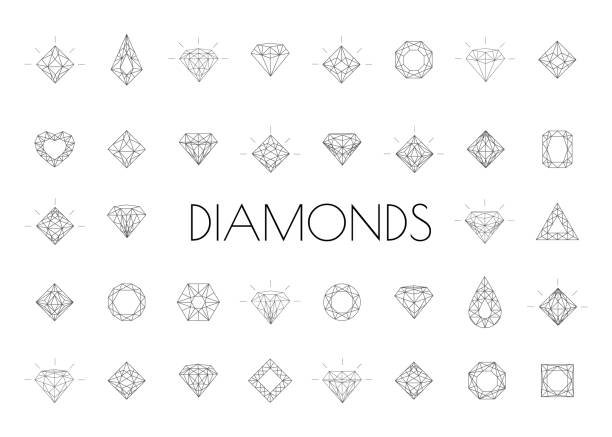 Web Crystal stone line icons symbol set vector illustration. Jewels diamond icons. Diamonds gems, luxury jewel gemstones and precious gem. diamond shaped stock illustrations