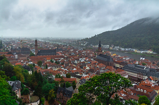 An overcast sky above the city of Heidelberg, Germany