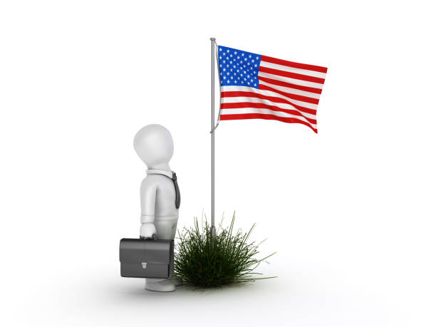 istock USA Flag with Business Character - 3D Rendering 1207110957