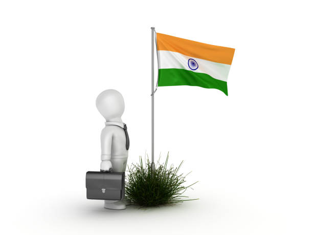 Indian Flag With Business Character 3d Rendering Stock Photo - Download  Image Now - Cartoon, Flag, Flying - iStock