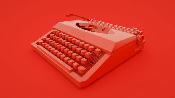 istock Typewriter isolated on a red background. 3d illustration 1207111650