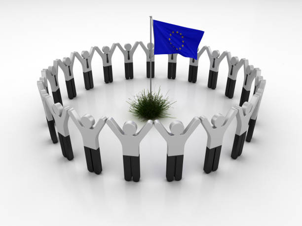 istock Pictogram Teamwork with EUROPEAN UNION Flag - 3D Rendering 1207114172