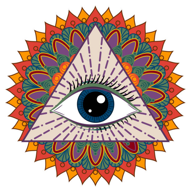 illustrazioni stock, clip art, cartoni animati e icone di tendenza di illustrazione vettoriale di un occhio occulto o massossone che vede tutto - an all seeing eye