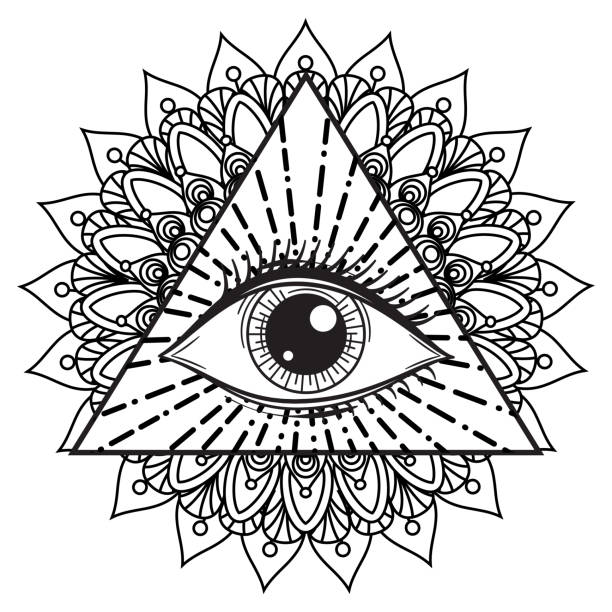 illustrazioni stock, clip art, cartoni animati e icone di tendenza di illustrazione vettoriale di un occhio occulto o massossone che vede tutto - an all seeing eye