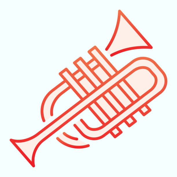 ilustraciones, imágenes clip art, dibujos animados e iconos de stock de icono plano de trompeta. ilustración vectorial de instrumento musical de viento aislada en blanco. diseño de estilo degradado de tuba de música, diseñado para web y aplicación. - bugle trumpet jazz music