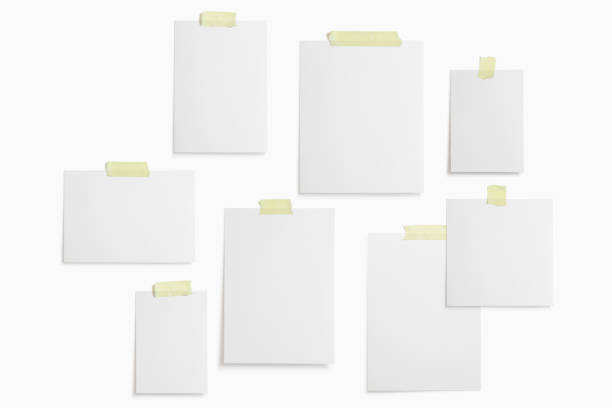 istock Moodboard template composition with blank photo cards, polaroid frame glued with yellow adhesive tape and isolated on white for easy editing. 1207119962