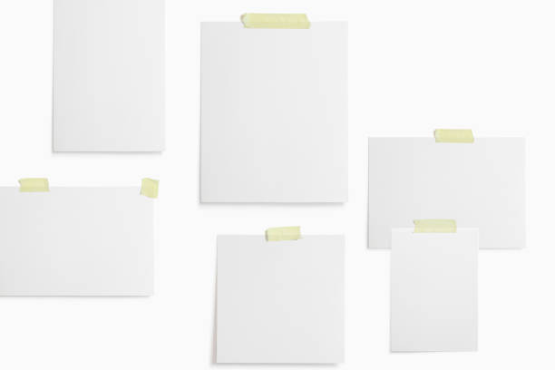 istock Moodboard template composition with blank photo cards, polaroid frame glued with yellow adhesive tape and isolated on white for easy editing. 1207120760
