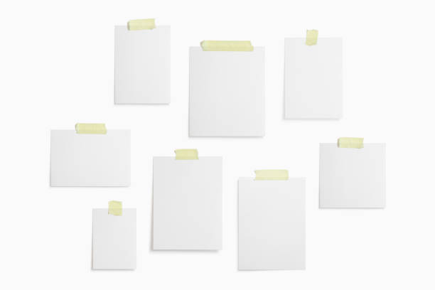 istock Moodboard template composition with blank photo cards, polaroid frame glued with yellow adhesive tape and isolated on white for easy editing. 1207120855