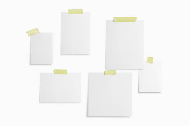 istock Moodboard template composition with blank photo cards, polaroid frame glued with yellow adhesive tape and isolated on white for easy editing. 1207120916