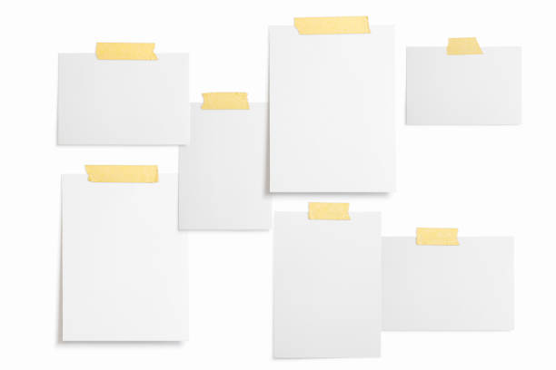 istock Moodboard template composition with blank photo cards, torn paper, polaroid frame glued with yellow adhesive tape and isolated on white for easy editing. 1207121016
