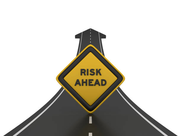 istock Road Arrow with RISK AHEAD Road Sign - 3D Rendering 1207127073