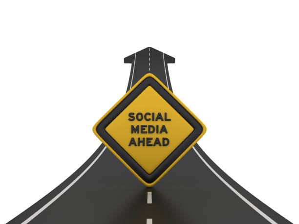 istock Road Arrow with SOCIAL MEDIA AHEAD Road Sign - 3D Rendering 1207127100