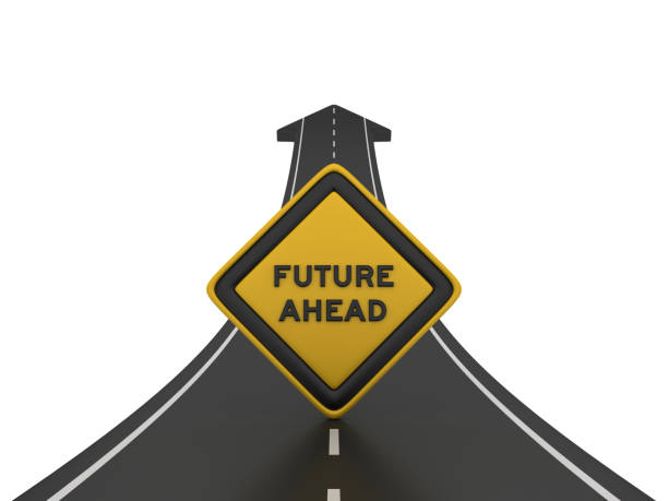 istock Road Arrow with FUTURE AHEAD Road Sign - 3D Rendering 1207127118