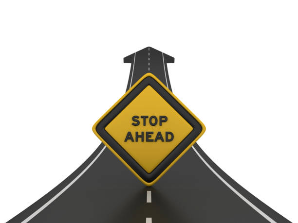 istock Road Arrow with STOP AHEAD Road Sign - 3D Rendering 1207127194