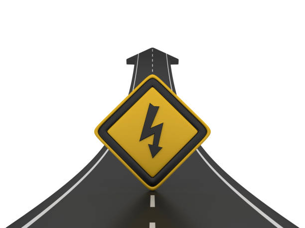 Road Arrow with HIGH VOLTAGE Road Sign - 3D Rendering