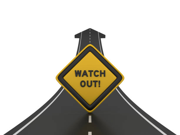 istock Road Arrow with WATCH OUT! Road Sign - 3D Rendering 1207128028