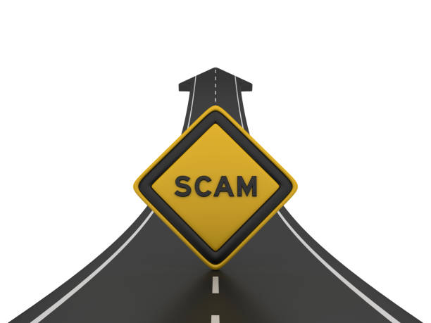 istock Road Arrow with SCAM Road Sign - 3D Rendering 1207128098
