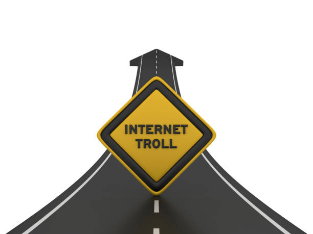 istock Road Arrow with INTERNET TROLL Road Sign - 3D Rendering 1207128111