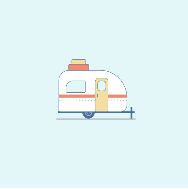 ilustrações, clipart, desenhos animados e ícones de ilustração do trailer de campista em fundo azul - mobile home camping isolated vehicle trailer