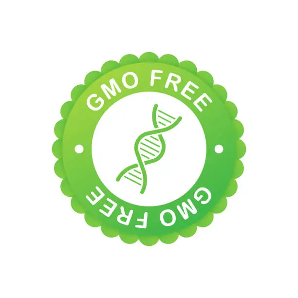 Vector illustration of Green colored GMO free emblems, badge, logo, icon. Vector stock illustration.