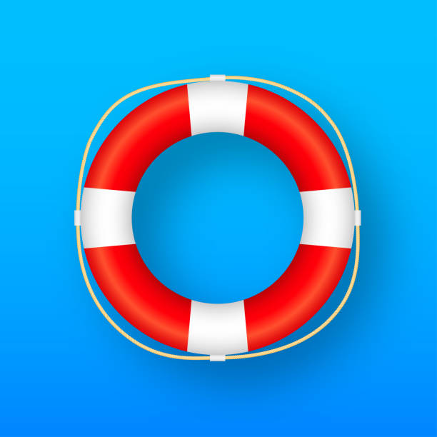 ilustrações de stock, clip art, desenhos animados e ícones de realistic style, lifebuoy isolated on blue background. vector stock illustration. - life belt water floating on water buoy