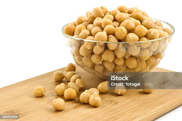 Chick Peas In Glass Dish Stock Photo - Download Image Now - Bamboo - Material, Bean, Bowl