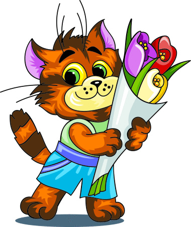 Kucing Kartun Dengan Bunga Ilustrasi Stok - Unduh Gambar Sekarang