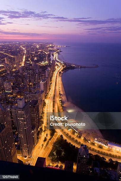 Chicago At Night Stock Photo - Download Image Now - Chicago - Illinois, Driveway, Lakeshore